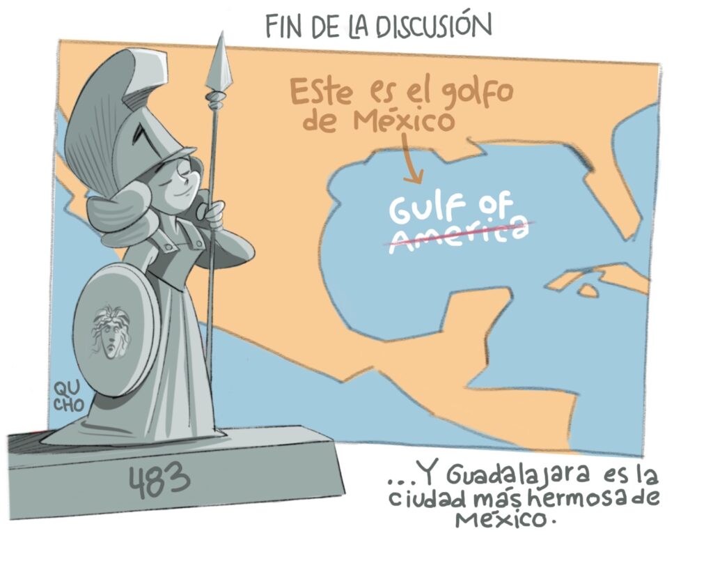 Cartón de Qucho sobre el golfo de México y Guadalajara 