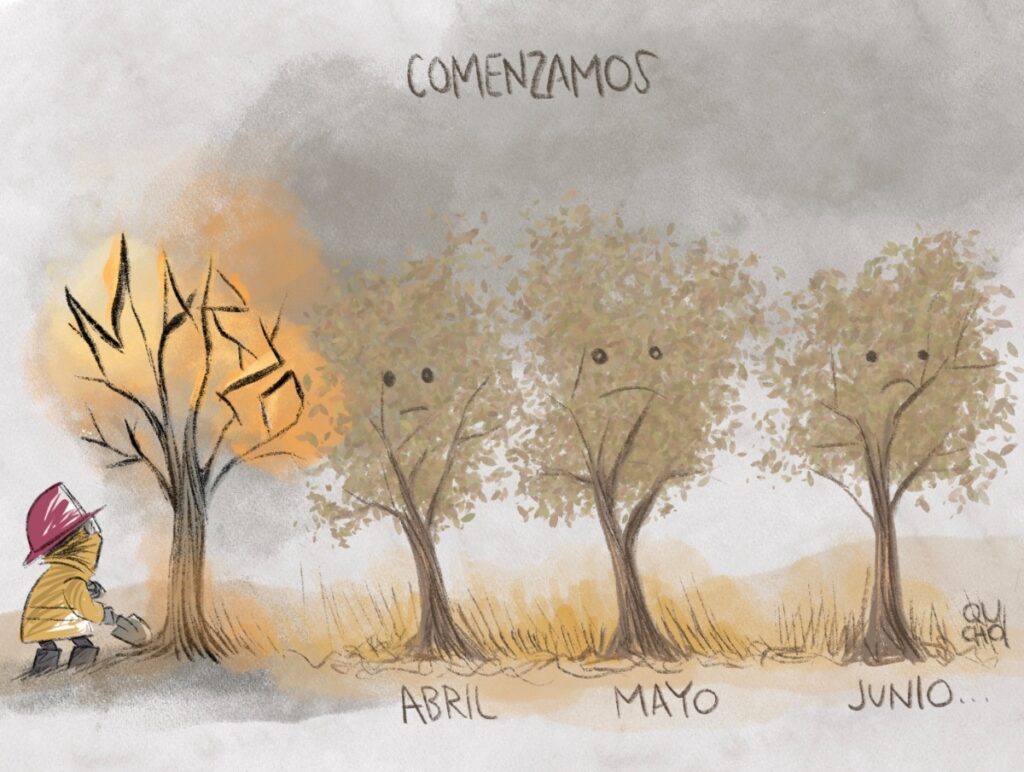 Cartón de Qucho Monero sobre los incendios en el Bosque de la Primavera 