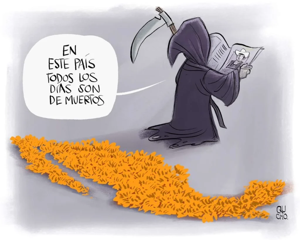 Cartón de Qucho sobre el asesinato del alcalde de Uruapan