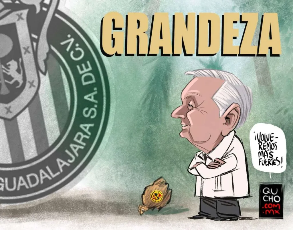 Cartón de Qucho Monero sobre el libro de AMLO