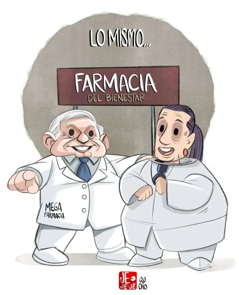 Qucho Monero dedica su cartón a las farmacias del Bienestar