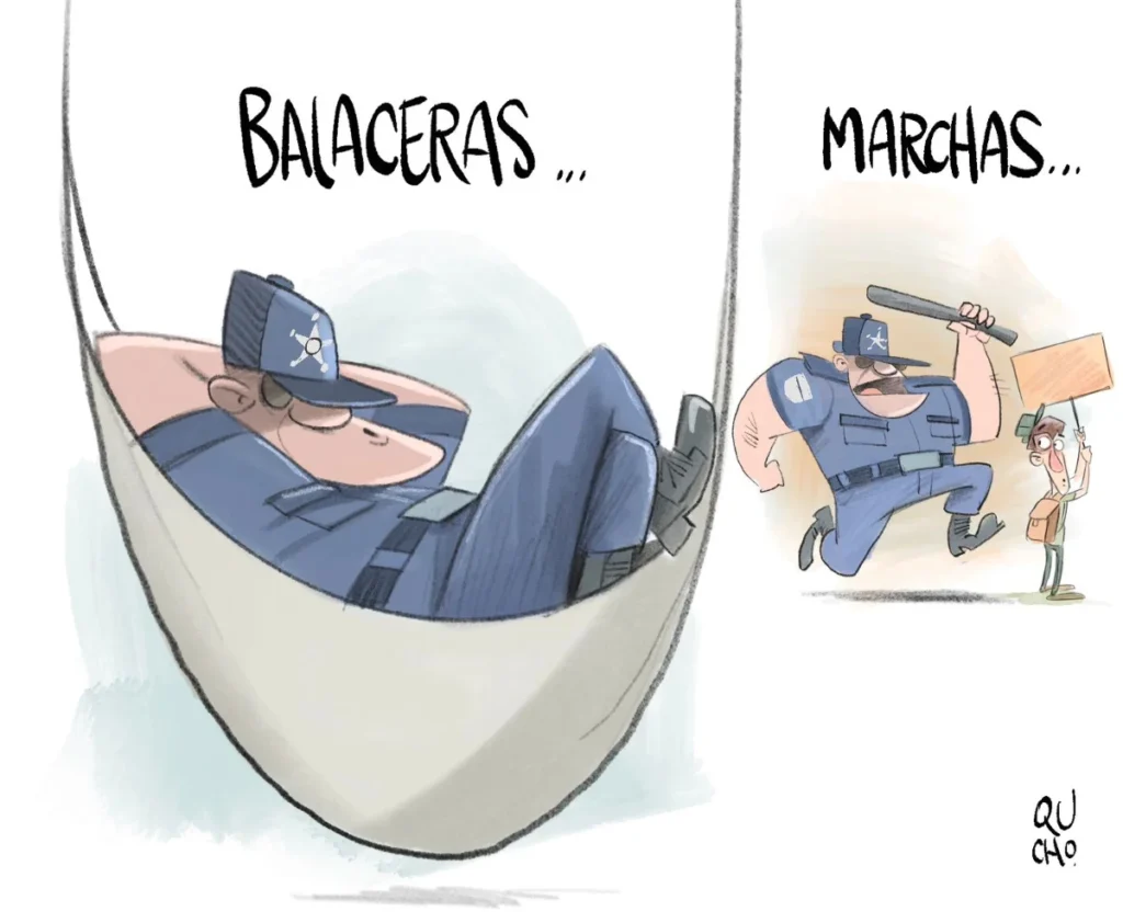 Cartón de Qucho Monero sobre la Policía de Jalisco