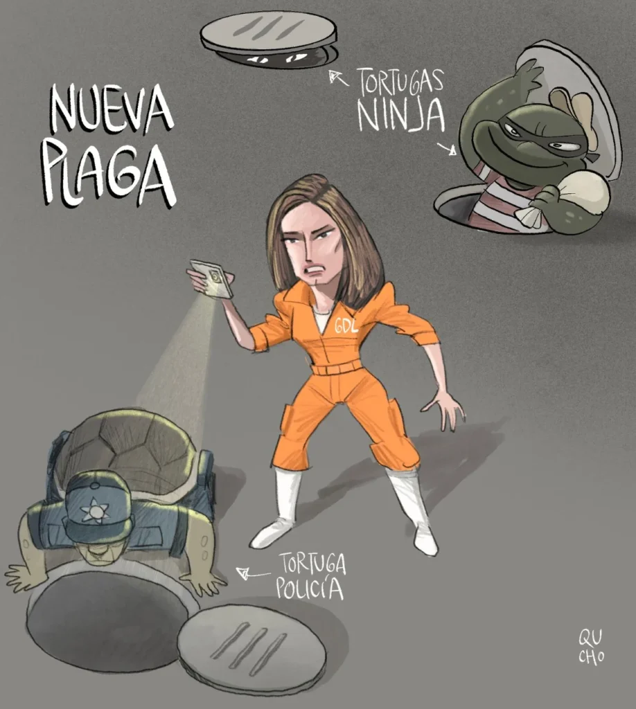 Cartón de Qucho sobre las alcantarillas tapatías