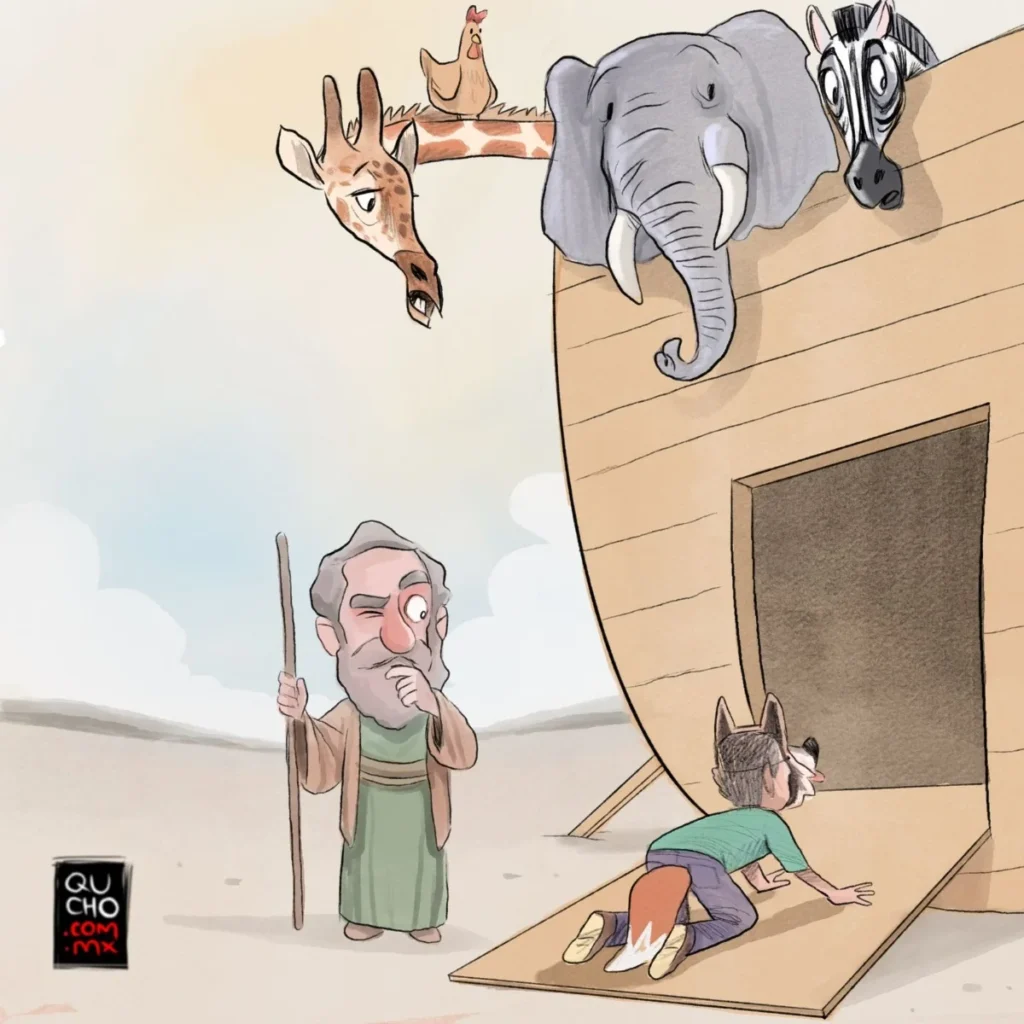 Cartón de Qucho sobre los terians