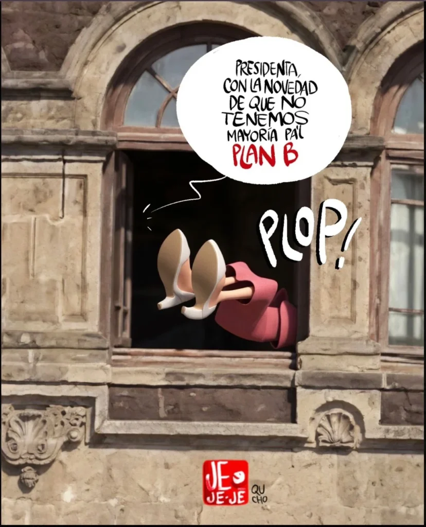 Cartón de Qucho Monero sobre la mujer que toma el Sol en Palacio Nacional.