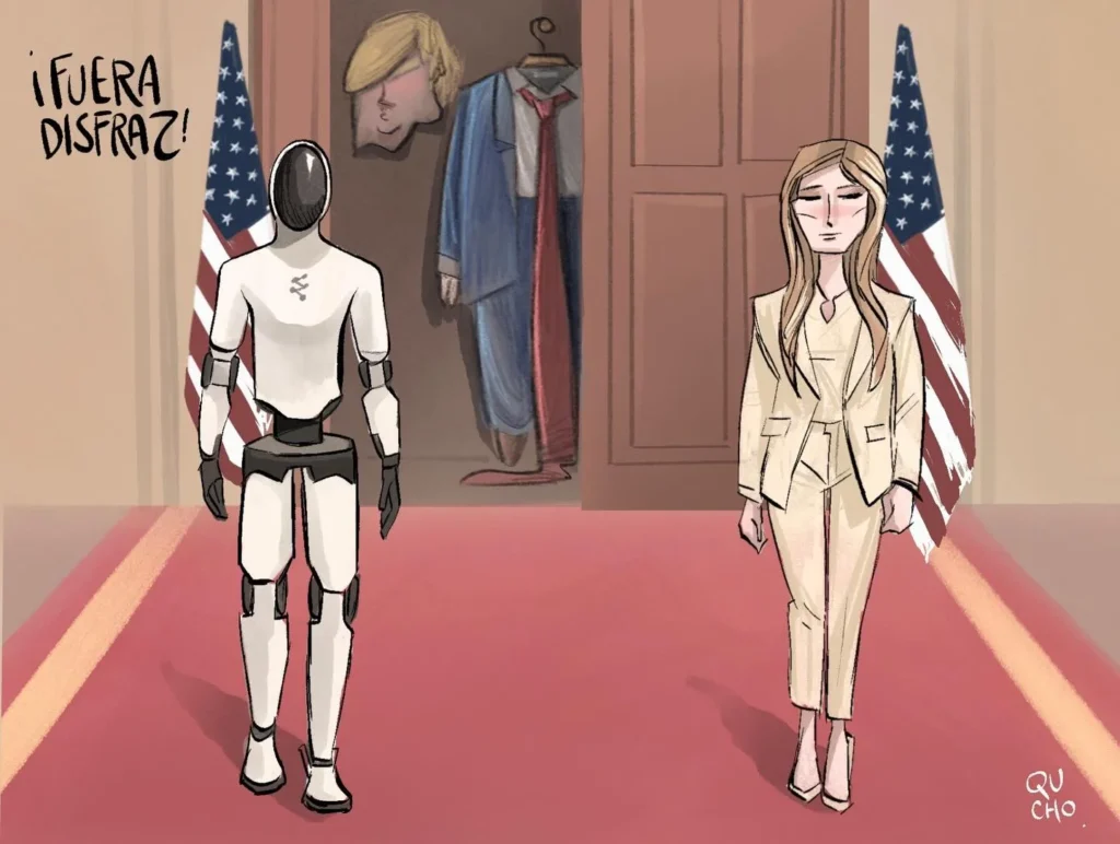 Cartón de Qucho sobre Melania Trump y el robot de Tesla