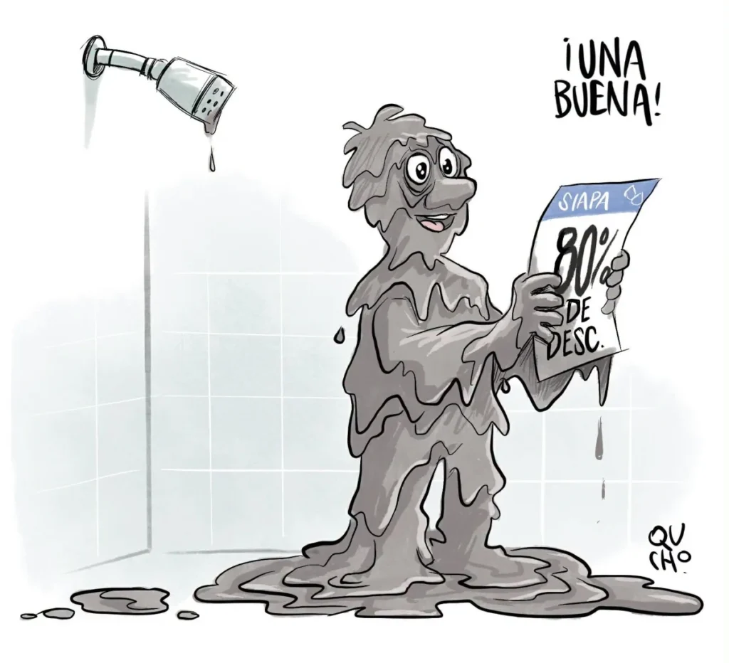 Cartón de Qucho sobre el agua puerca