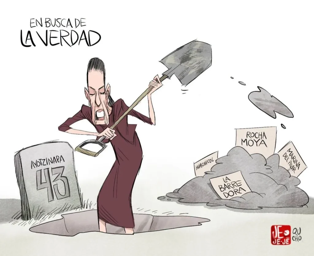 Cartón de Qucho Monero sobre los 43 normalistas