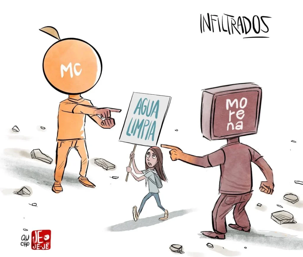Cartón de Qucho Monero sobre los infiltrados en la marcha por la calidad del agua
