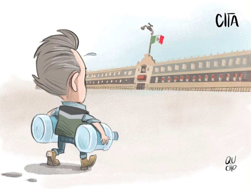 Cartón de Qucho sobre la visita de Pablo Lemus a Palacio Nacional