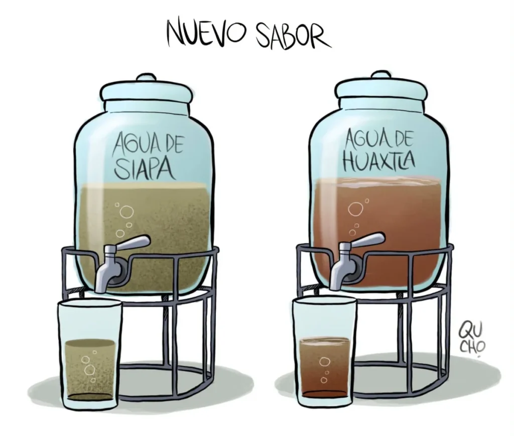 Cartón de Qucho sobre el agua sucia que llega a la ZMG