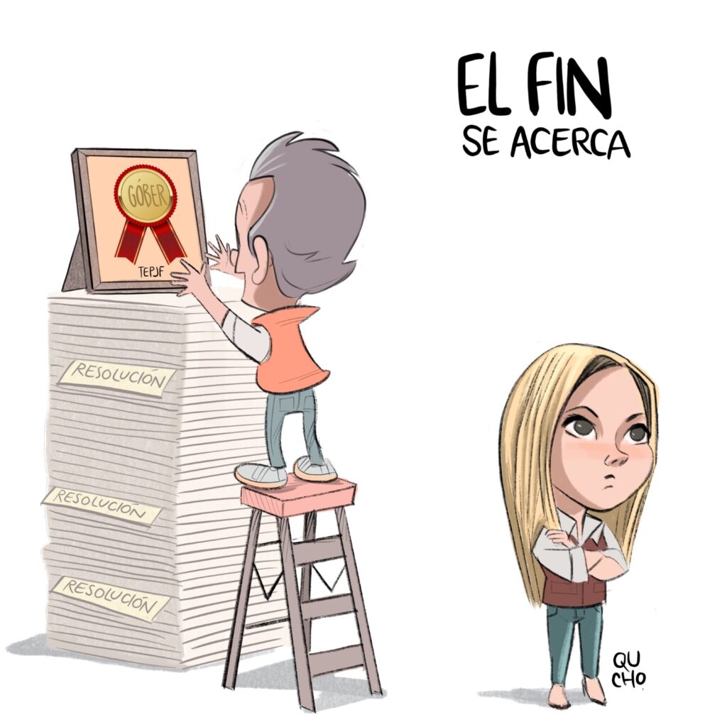 Carton de Qucho sobre el posible fallo a favor de Lemus y en contra de Claudia Delgadillo