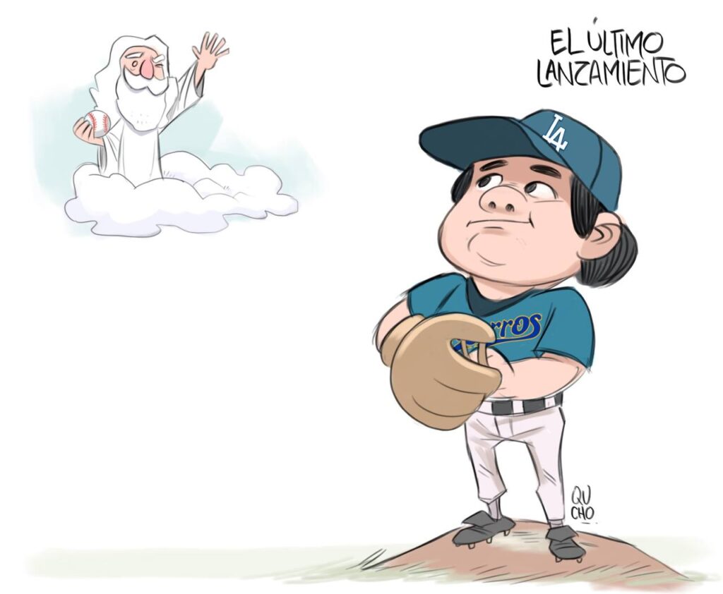 Cartón Qucho homenaje a Fernando Valenzuela