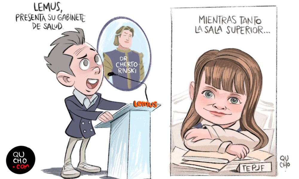 Cartón de Qucho Monero sobre Pablo Lemus y la sala superior