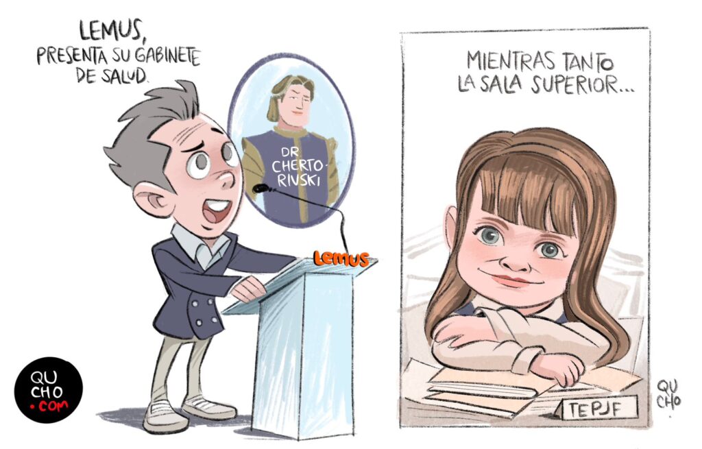 Cartón de Qucho Monero sobre Pablo Lemus y la sala superior