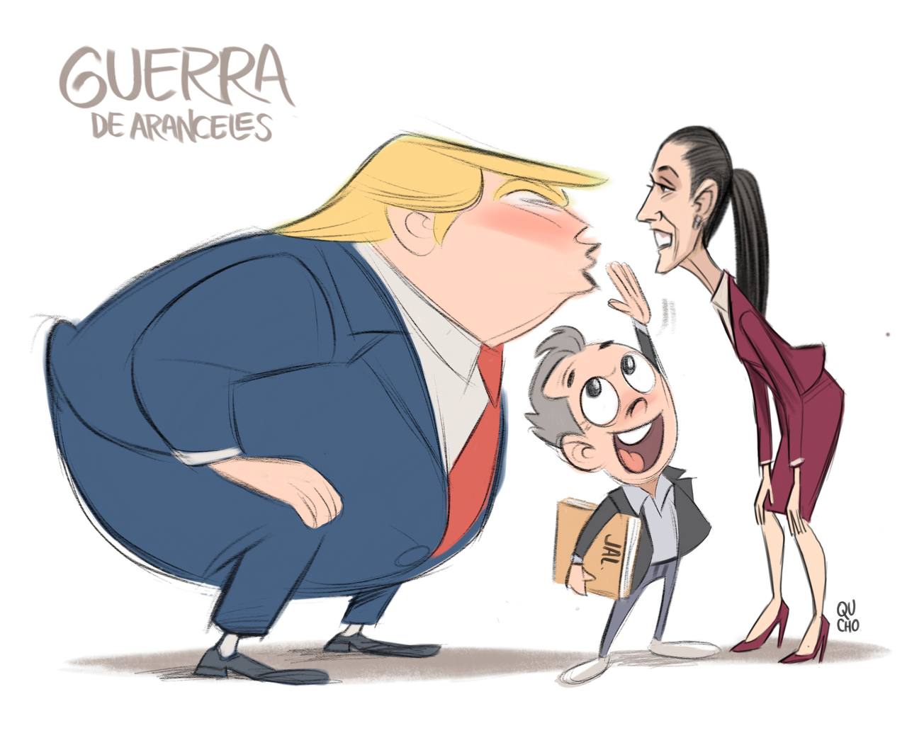 Cartón Qucho sobre la guerra de aranceles entre Trum y Claudia Sheinbaum