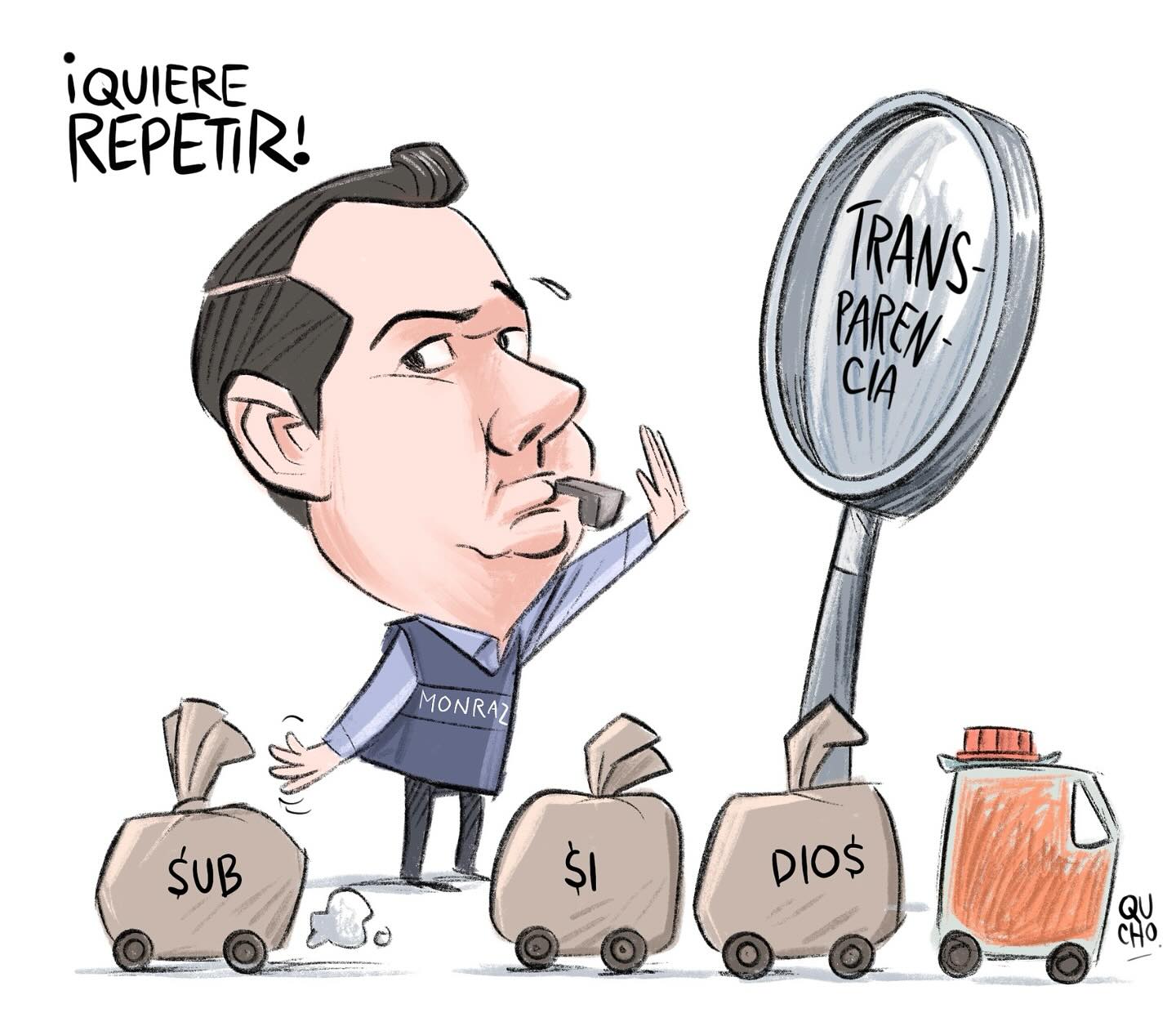 Cartón de Qucho Monero sobre Diego Monraz, secretario de Transportes de Jalisco