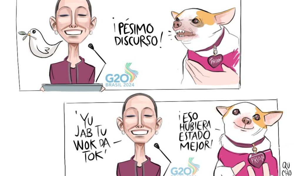 Cartón de Qucho sobre la primera gira de la presidenta Claudia Sheinbaum