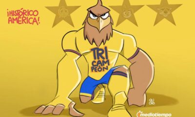 Cartón de Qucho Monero sobre el tricampeonato del América