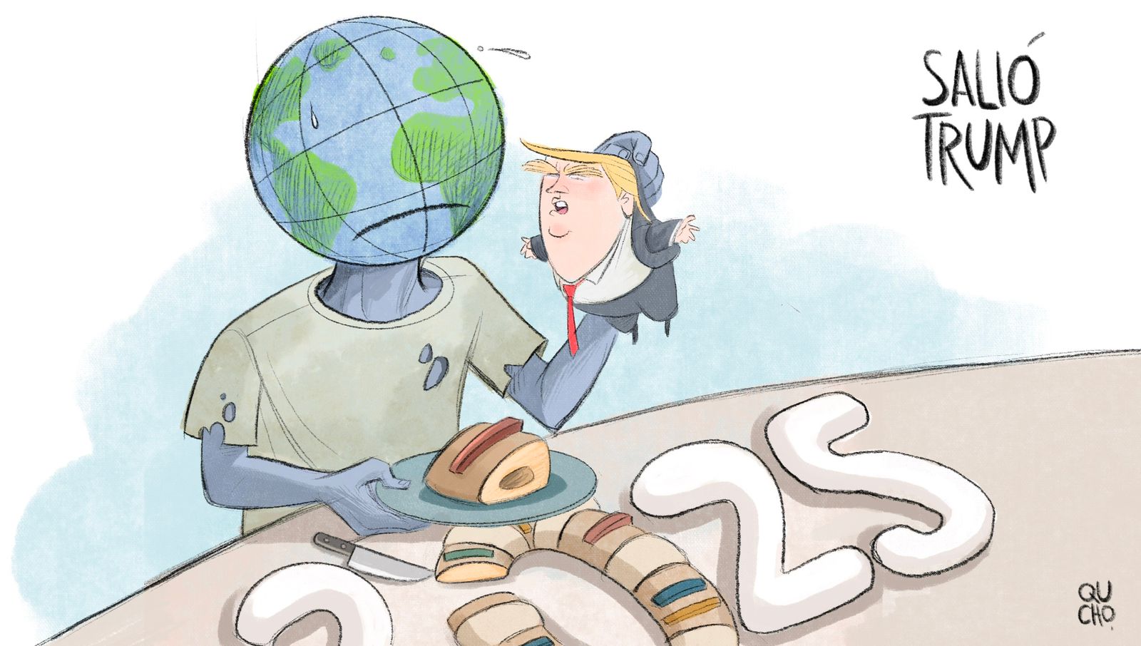 Cartón Qucho Monero 2025 sobre la llegada de Trump de Estados Unidos