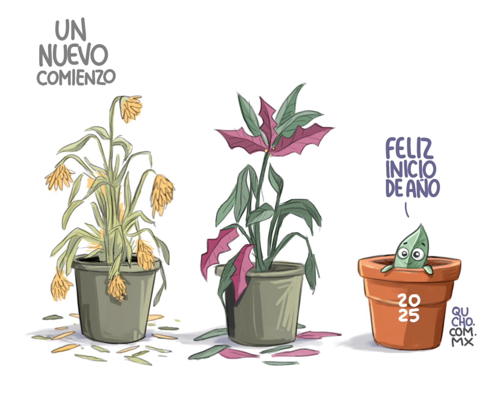 carton de qucho monero sobre el inicio de año 2025