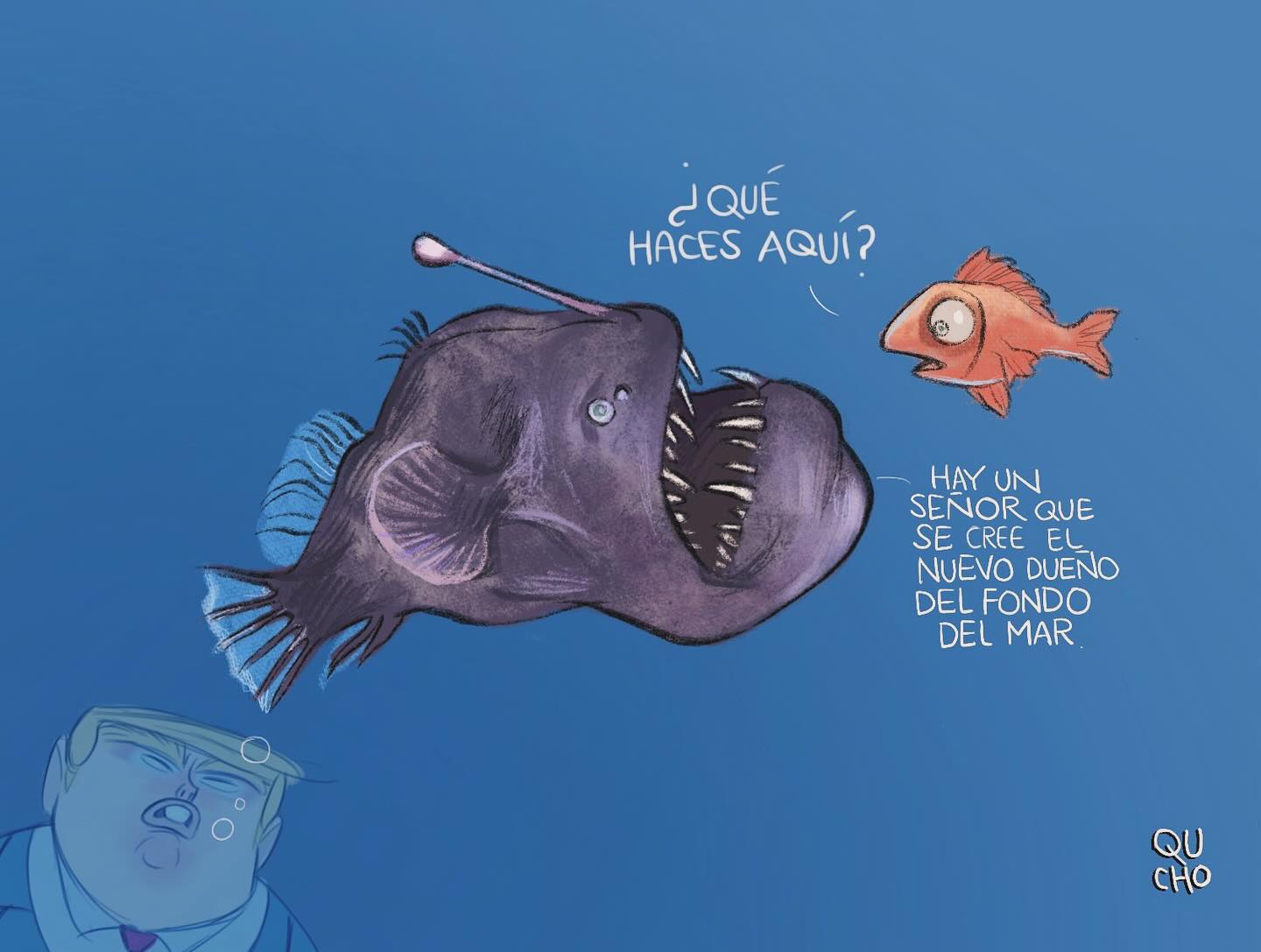 Cartón Qucho sobre el pez abisal