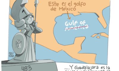 Cartón de Qucho sobre el golfo de México y Guadalajara