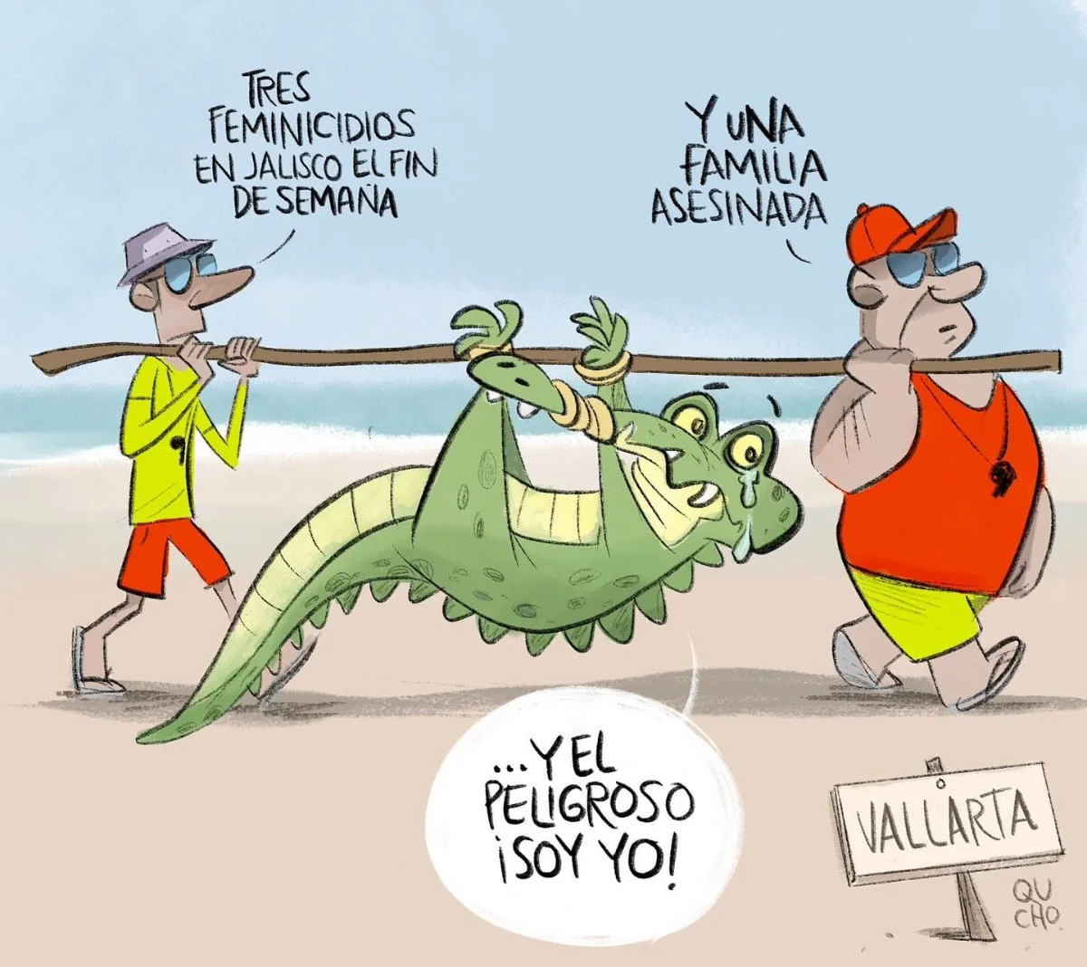 Cartón de Qucho sobre el cocodrilo de Puerto Vallarta