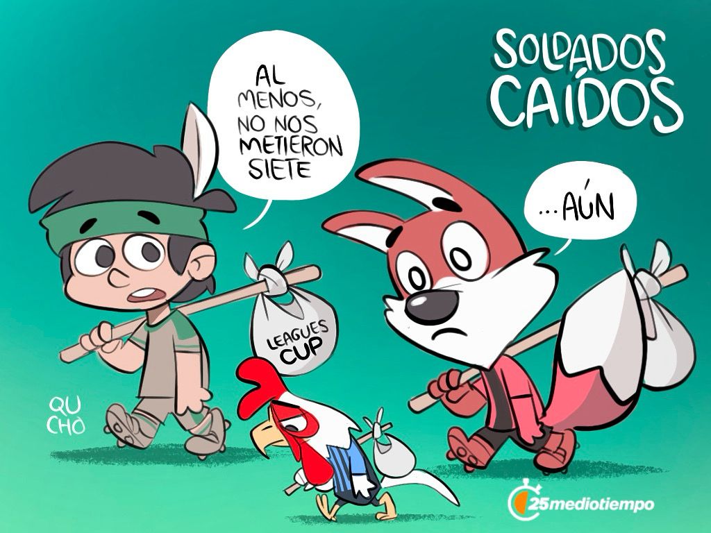 Cartón de Qucho Monero sobre los equipos de futbol derrotados en la leagues cup