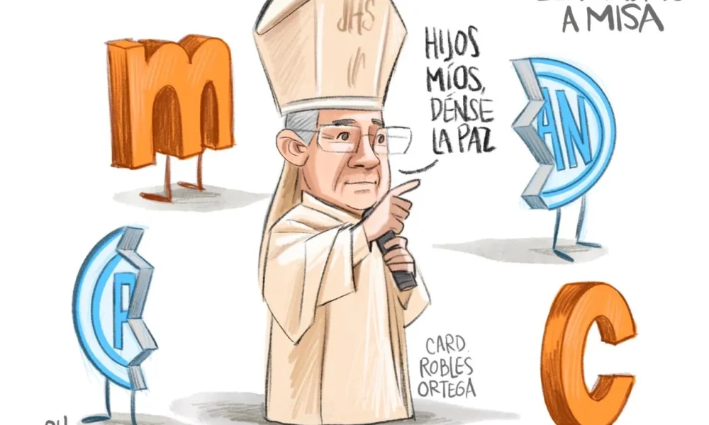 Cartón de Qucho Moreno sobre el Cardenal Robles