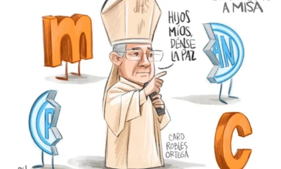 Cartón de Qucho Moreno sobre el Cardenal Robles