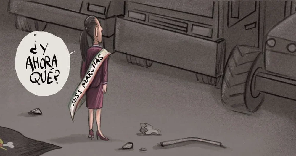 Cartón de Qucho Monero sobre las marchas