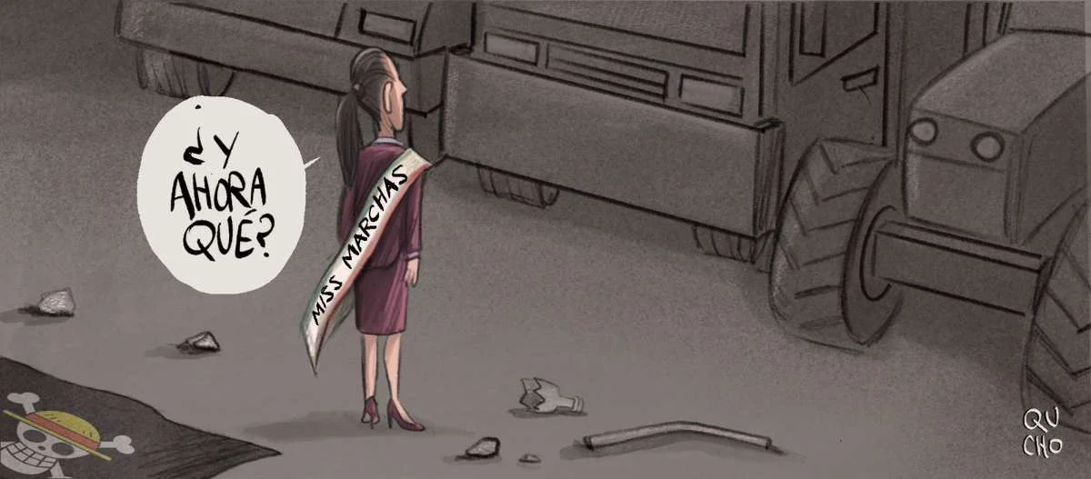 Cartón de Qucho Monero sobre las marchas