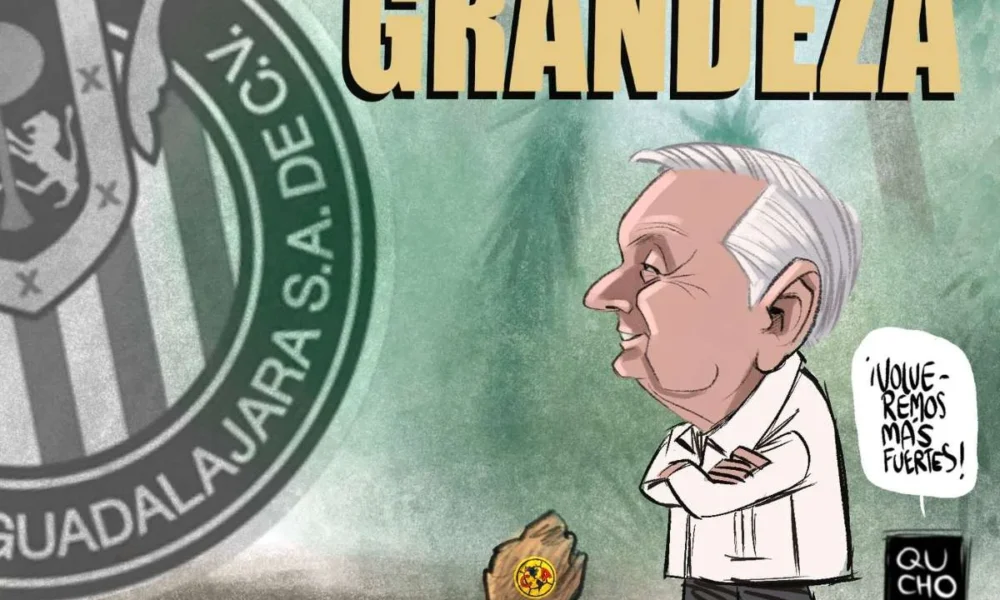 Cartón de Qucho Monero sobre el libro de AMLO