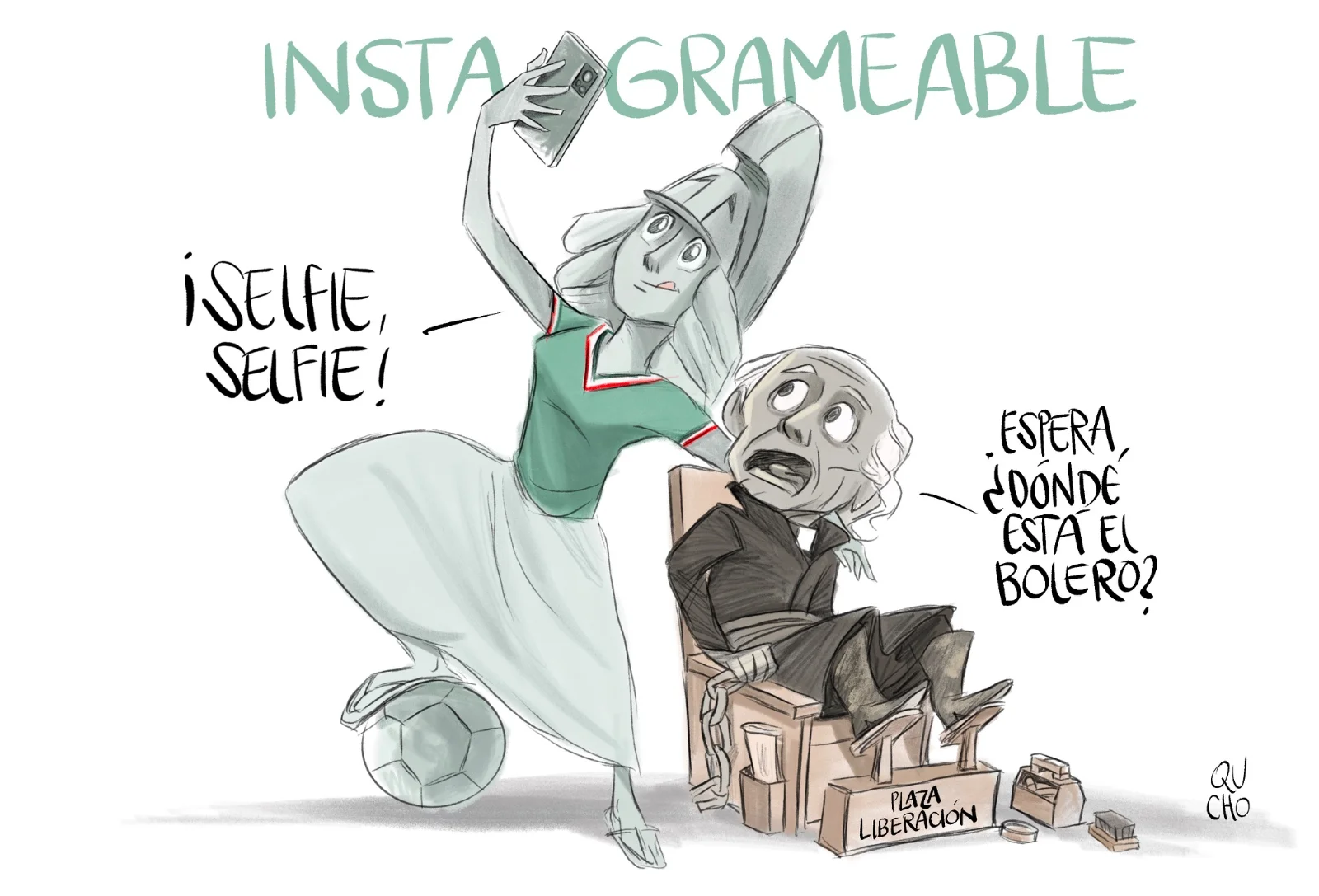 Cartón de Qucho Monero sobre la Minerva