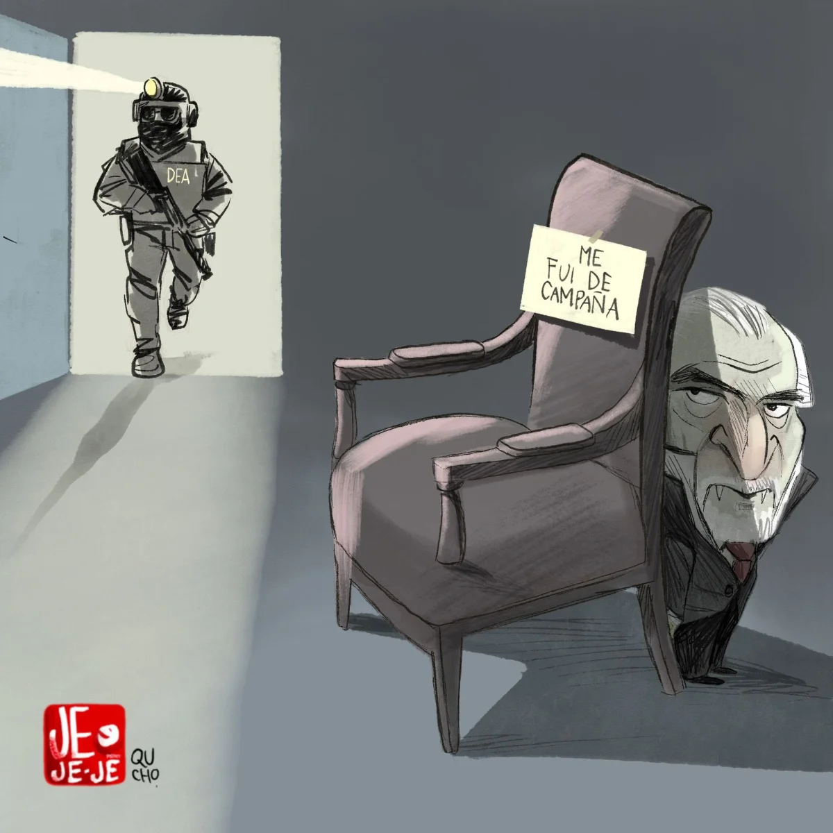 Cartón de Qucho sobre Adán Augusto