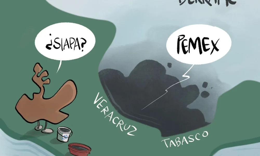 Cartón de Qucho Monero sobre la contaminación de Pemex