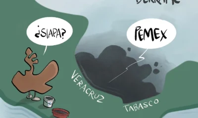 Cartón de Qucho Monero sobre la contaminación de Pemex