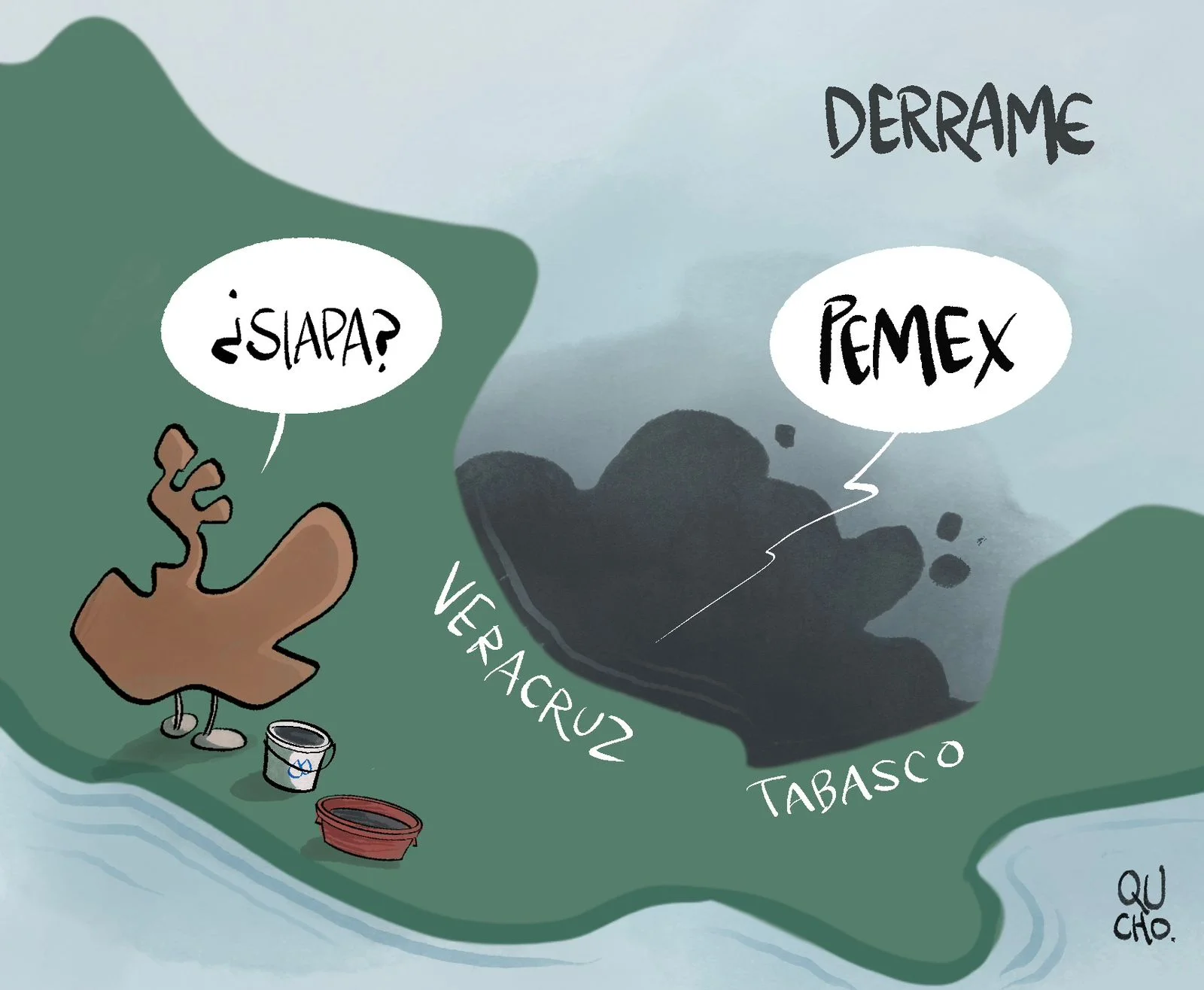 Cartón de Qucho Monero sobre la contaminación de Pemex