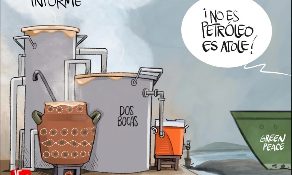 Cartón de Qucho Monero sobre la contaminación de Pemex