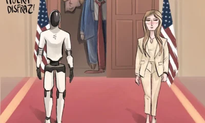 Cartón de Qucho sobre Melania Trump y el robot de Tesla