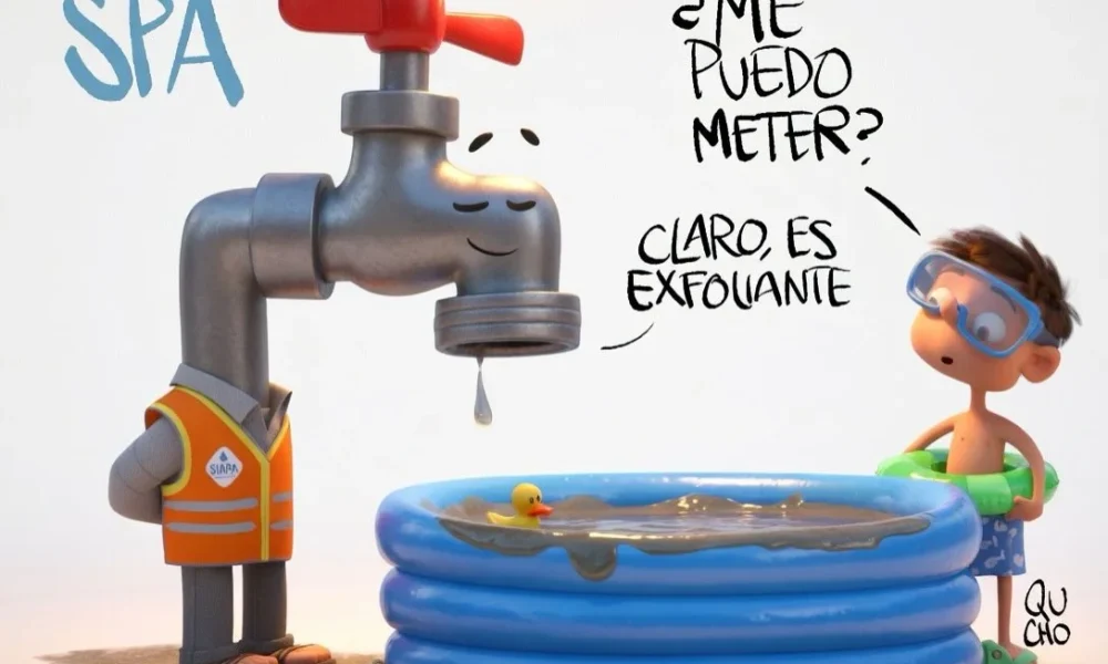 Cartón de Qucho Monero sobre el agua del Siapa