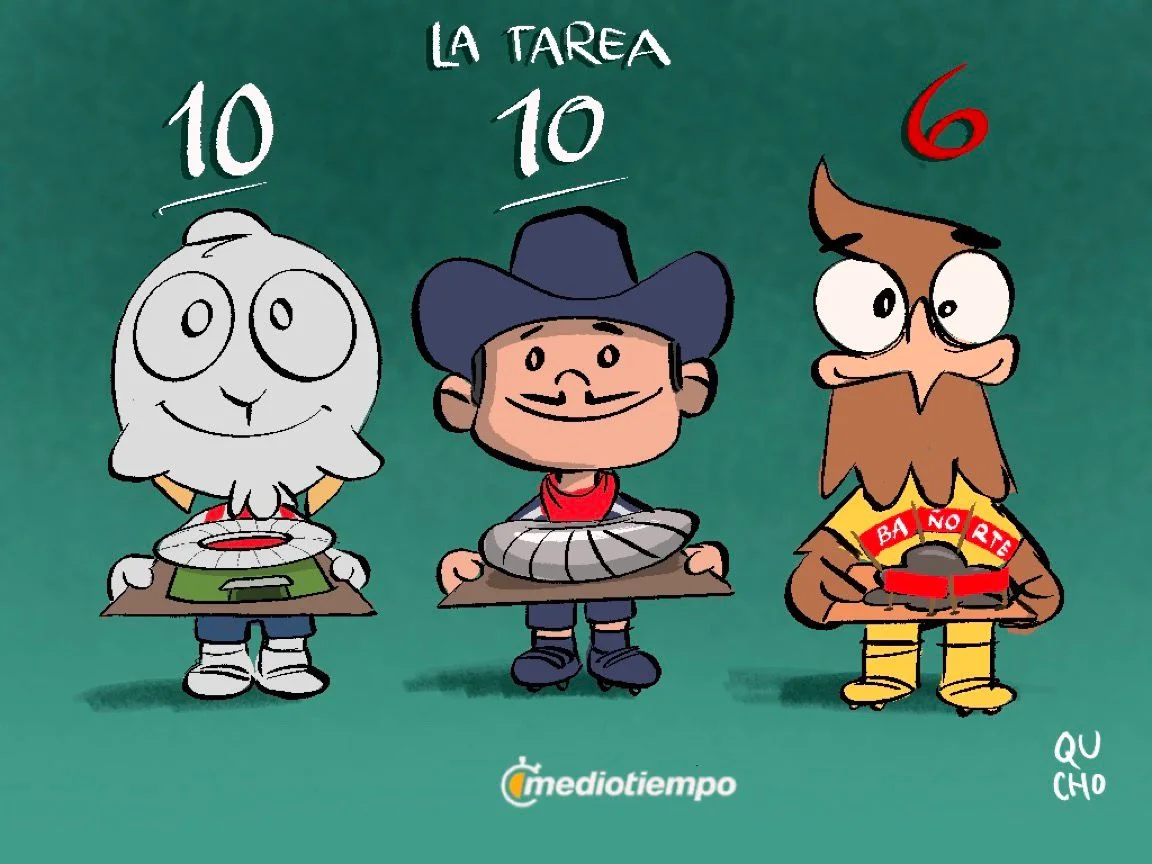 Qucho dedica su cartón a la presentación de los estadios mundialistas