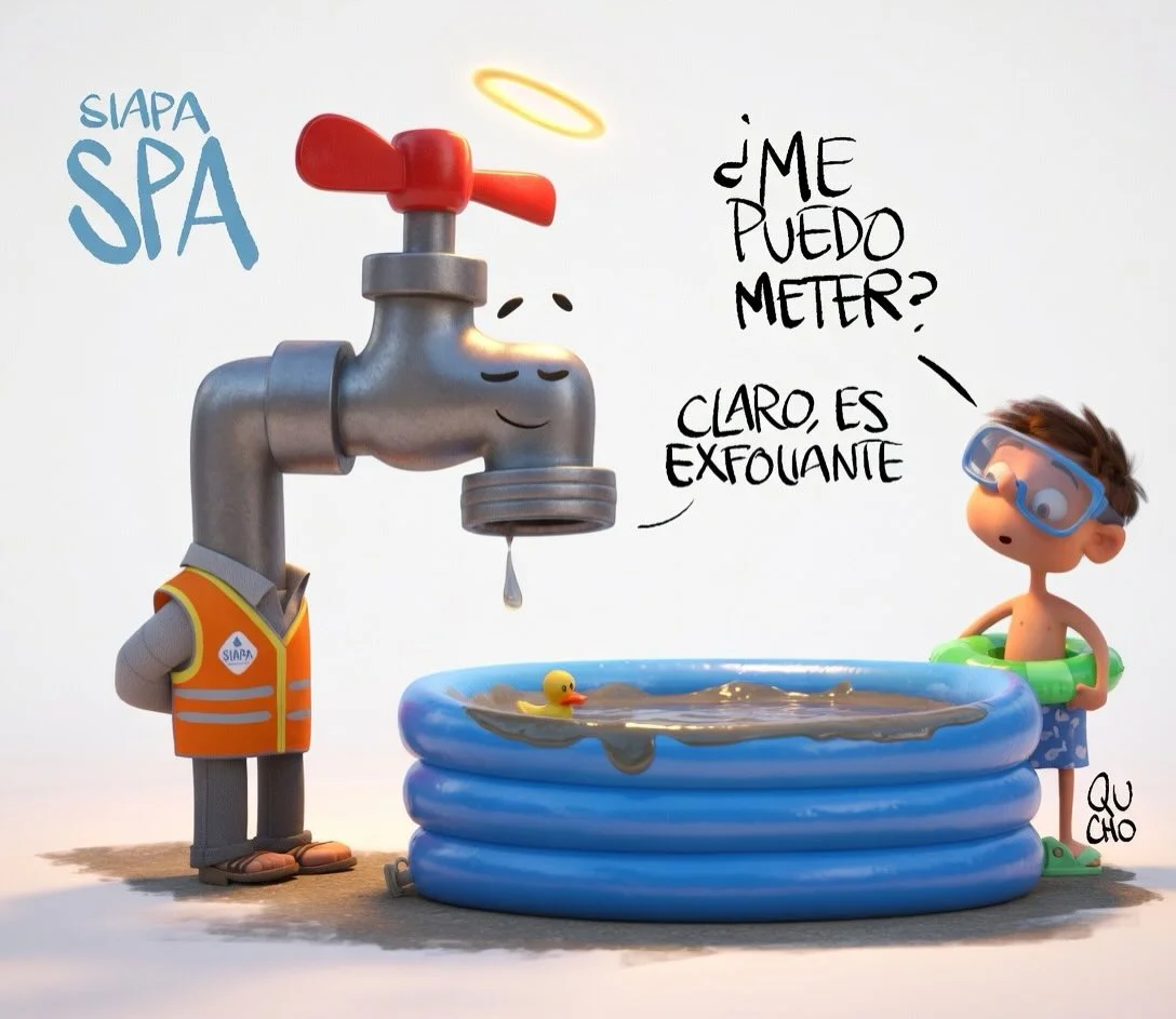 Cartón de Qucho Monero sobre el agua del Siapa