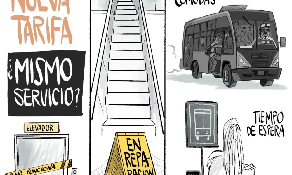 Cartón de Qucho sobre la nueva tarifa del transporte