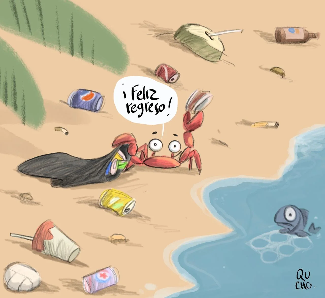 Cartón de Qucho sobre el regreso de las vacaciones