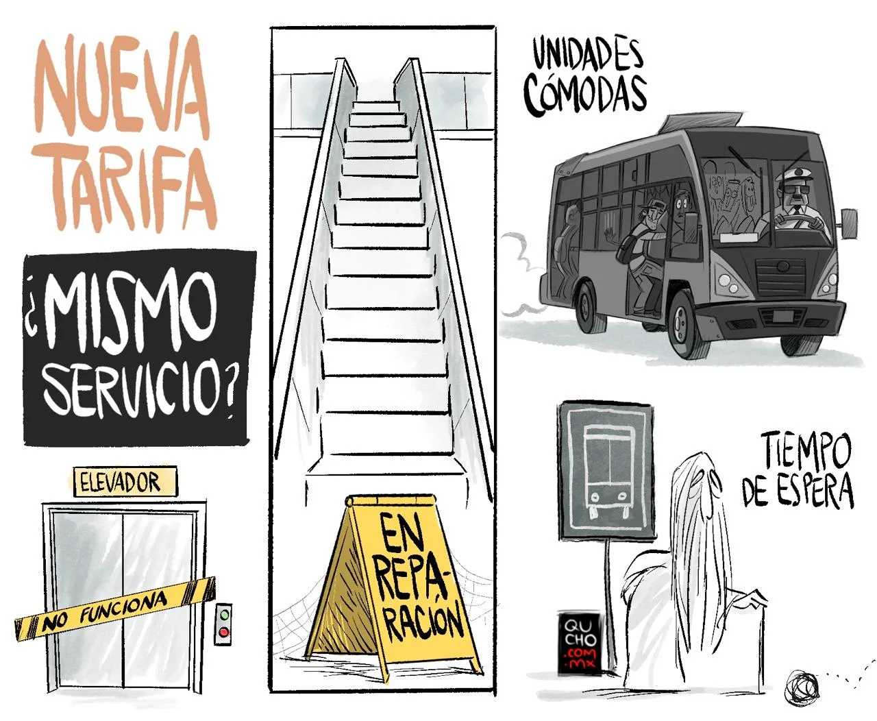 Cartón de Qucho sobre la nueva tarifa del transporte
