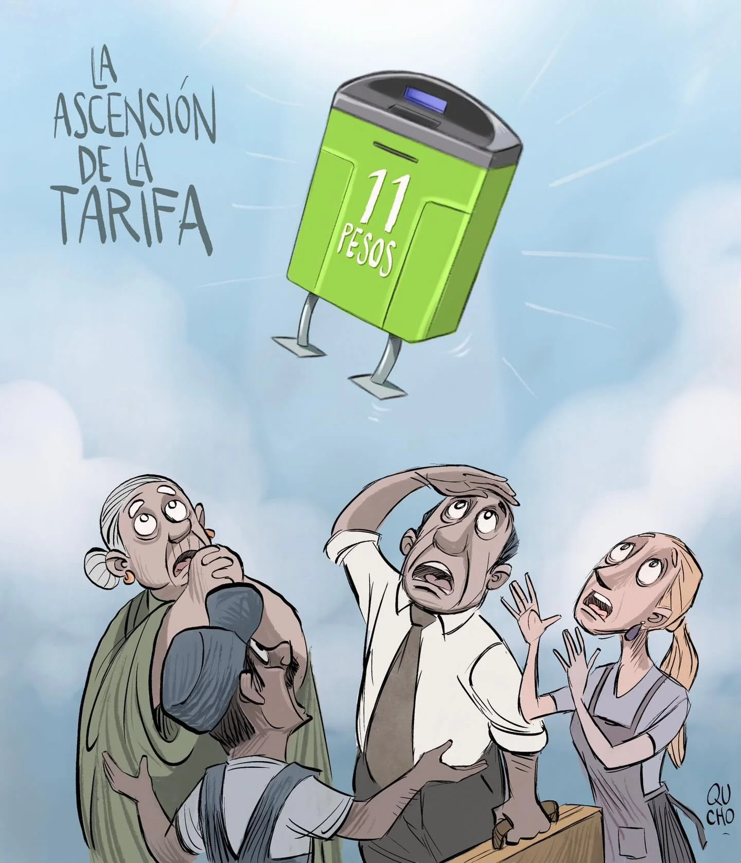 Cartón de Qucho sobre la nueva tarifa del transporte