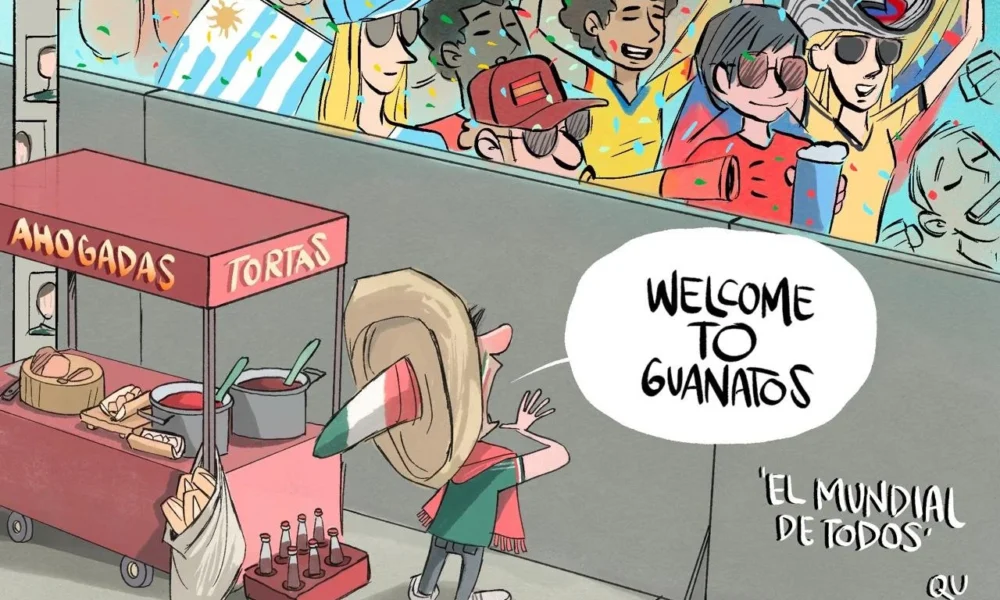 Cartón de Qucho Monero sobre las vallas del Mundial