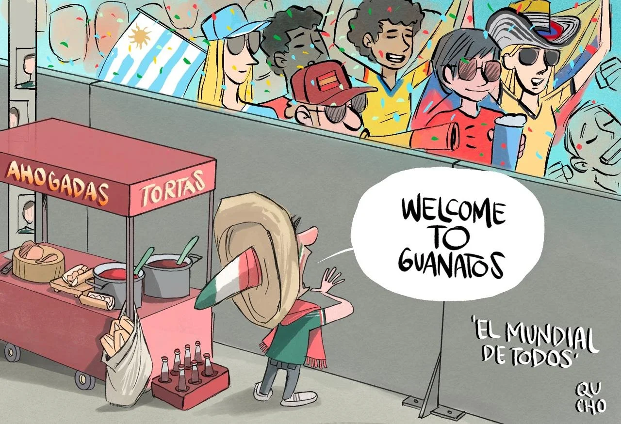 Cartón de Qucho Monero sobre las vallas del Mundial